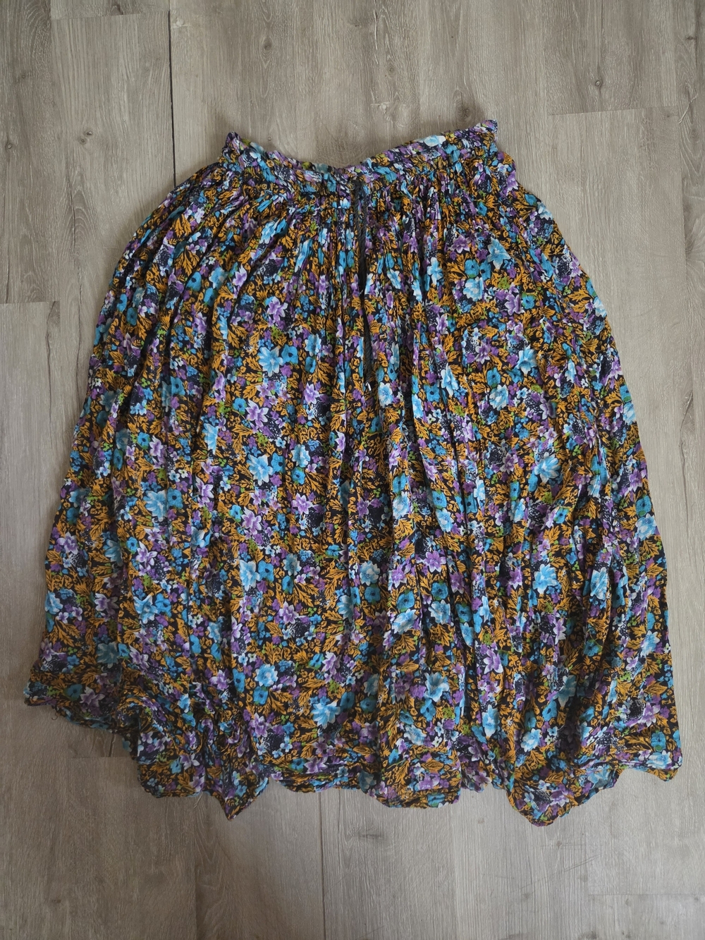 Floral Gathered Maxi Skirt in Teal & Mustard
